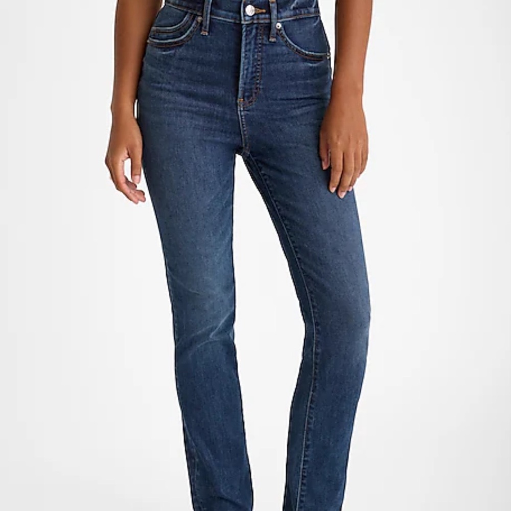 3/$10 Express Dark Blue Denim Modern Straight Super High Jeans Size 4Short